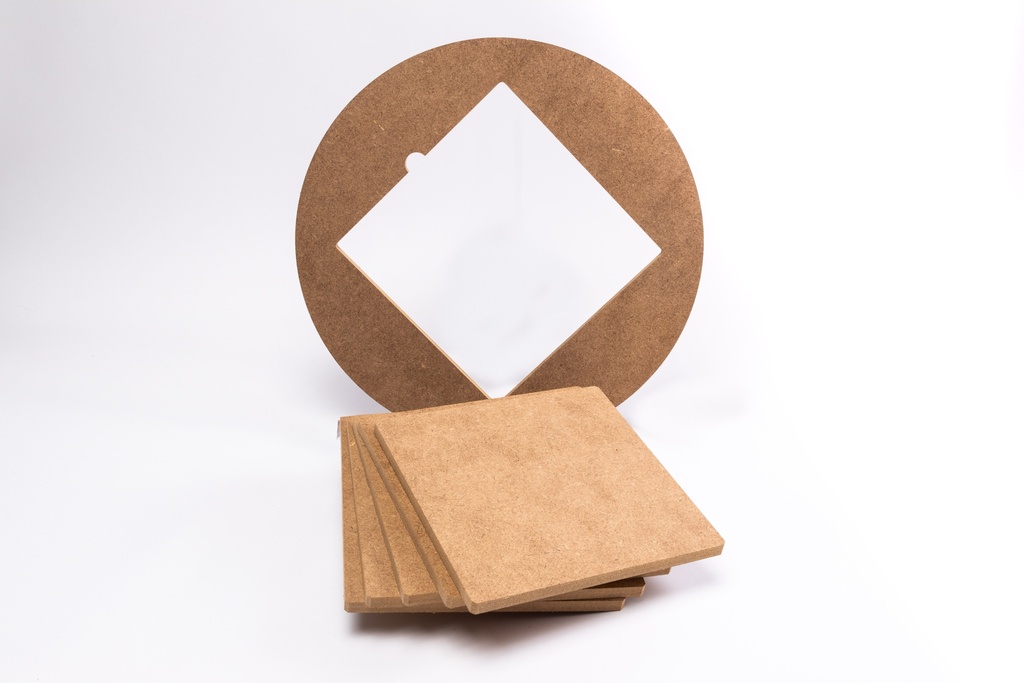 Rondeau MDF 35cm avec insert de 20cm, 5 carrés 20cm, 1 peau synthétique