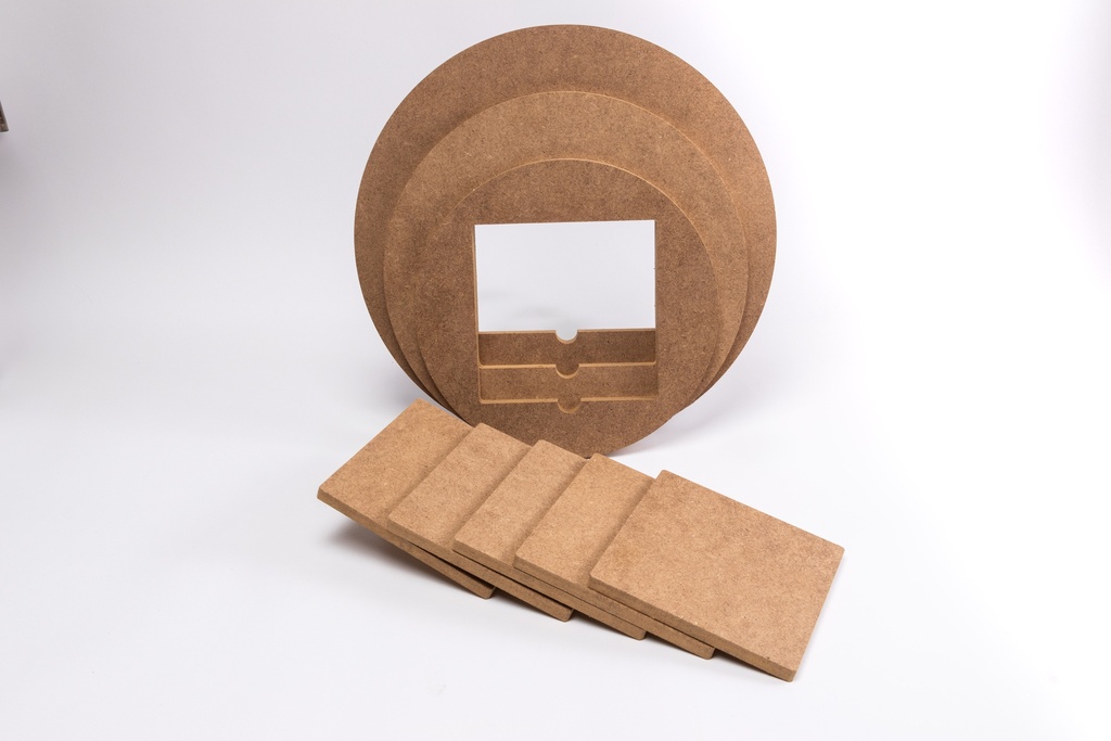 Rondeau MDF 30cm avec insert de 15cm,  5 carrés 15cm, 1 peau synthétique